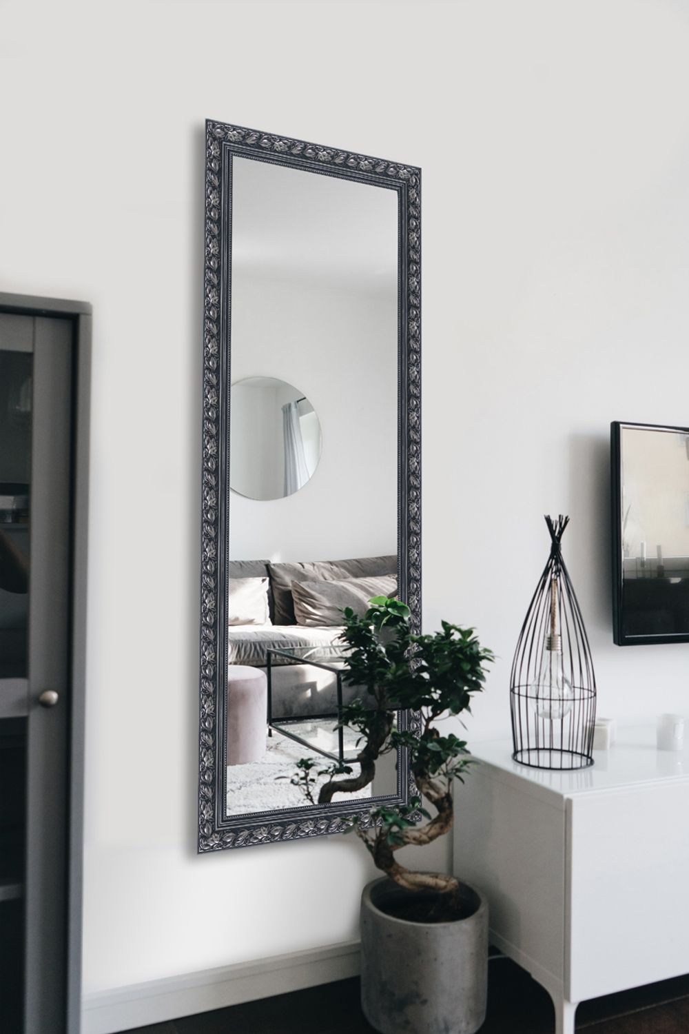 MIRRORS AND MORE 'Tanja' Rahmenspiegel Holz, schwarz-silber, 50x150cm