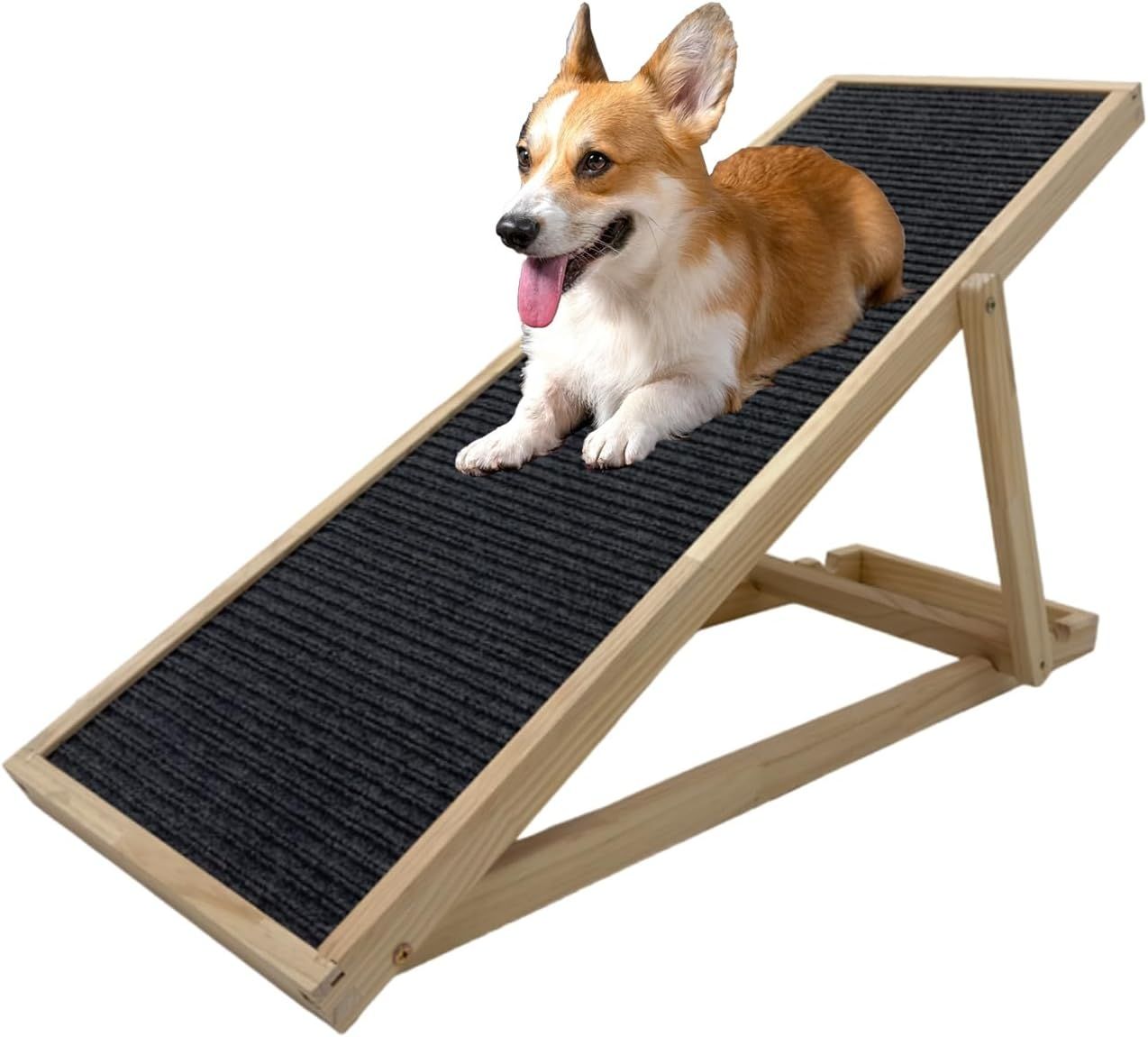 Hunderampe Echtholz 104x35 cm höhenverstellbar & klappbar 35 kg Tragkraft weiche Filz-Lauffläche