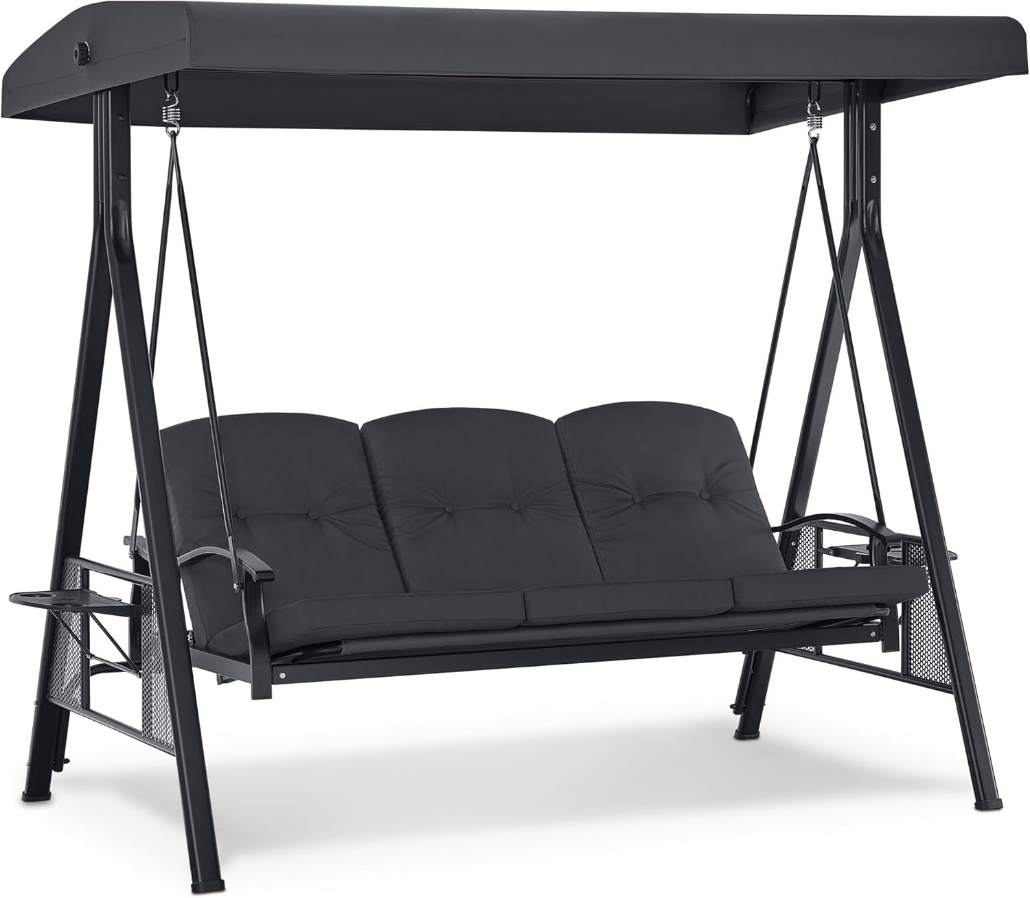 M MCombo 3-Sitzer Hollywoodschaukel mit Liegefunktion, Verstellbarem Sonnendach & Getränkehalter, Gartenschaukel bis 360kg Belastbar Schaukelbank Outdoor Wetterfest, 4093 (dunkgelgrau)