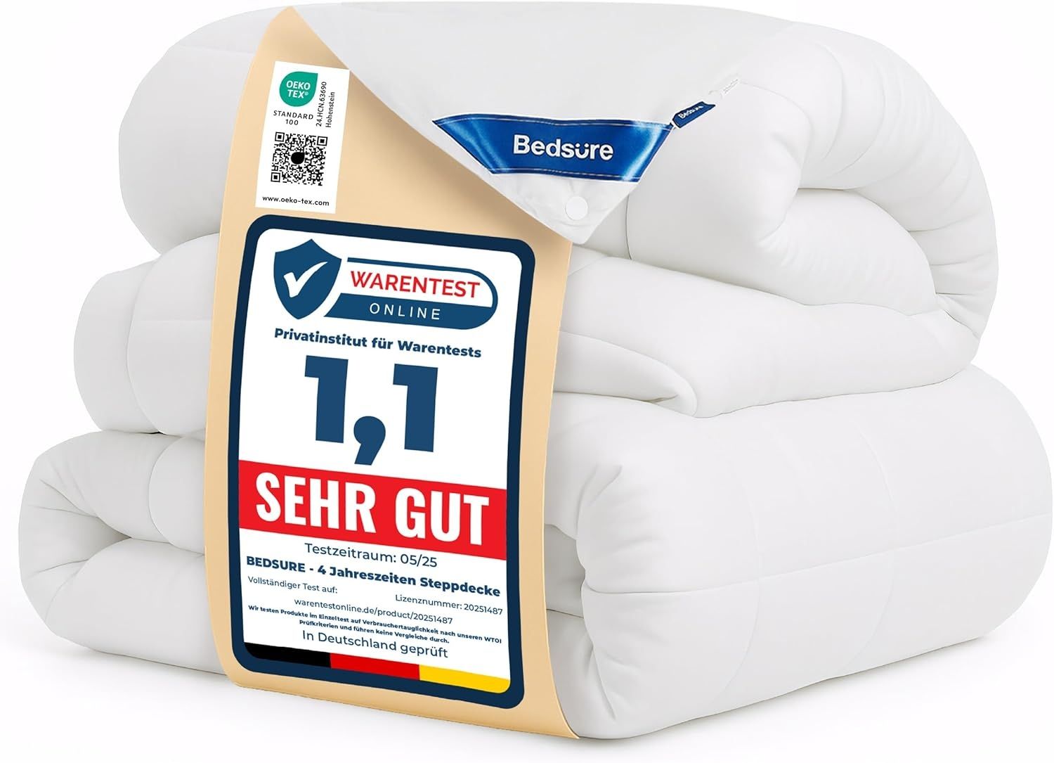 BEDSURE Bettdecke 135x200 2er Set 450gsm - Winterdecke 4 Jahreszeiten Inklusive Ganzjahresdecke 300gsm & Sommerdecke 150gsm, 2 Steppdecke für Vierjahreszeiten/Sommer/Winter, White