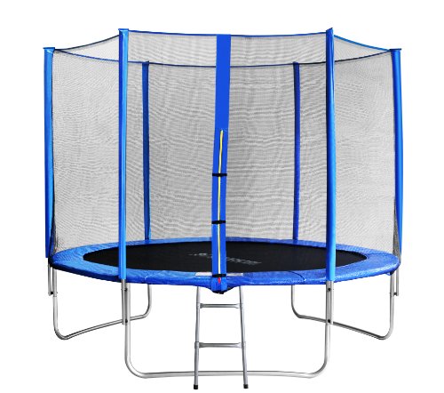 SixBros. SixJump 3,05 M Gartentrampolin, blau, mit Sicherheitsnetz, Leiter und Wetterplane, max. 120 kg Belastbarkeit