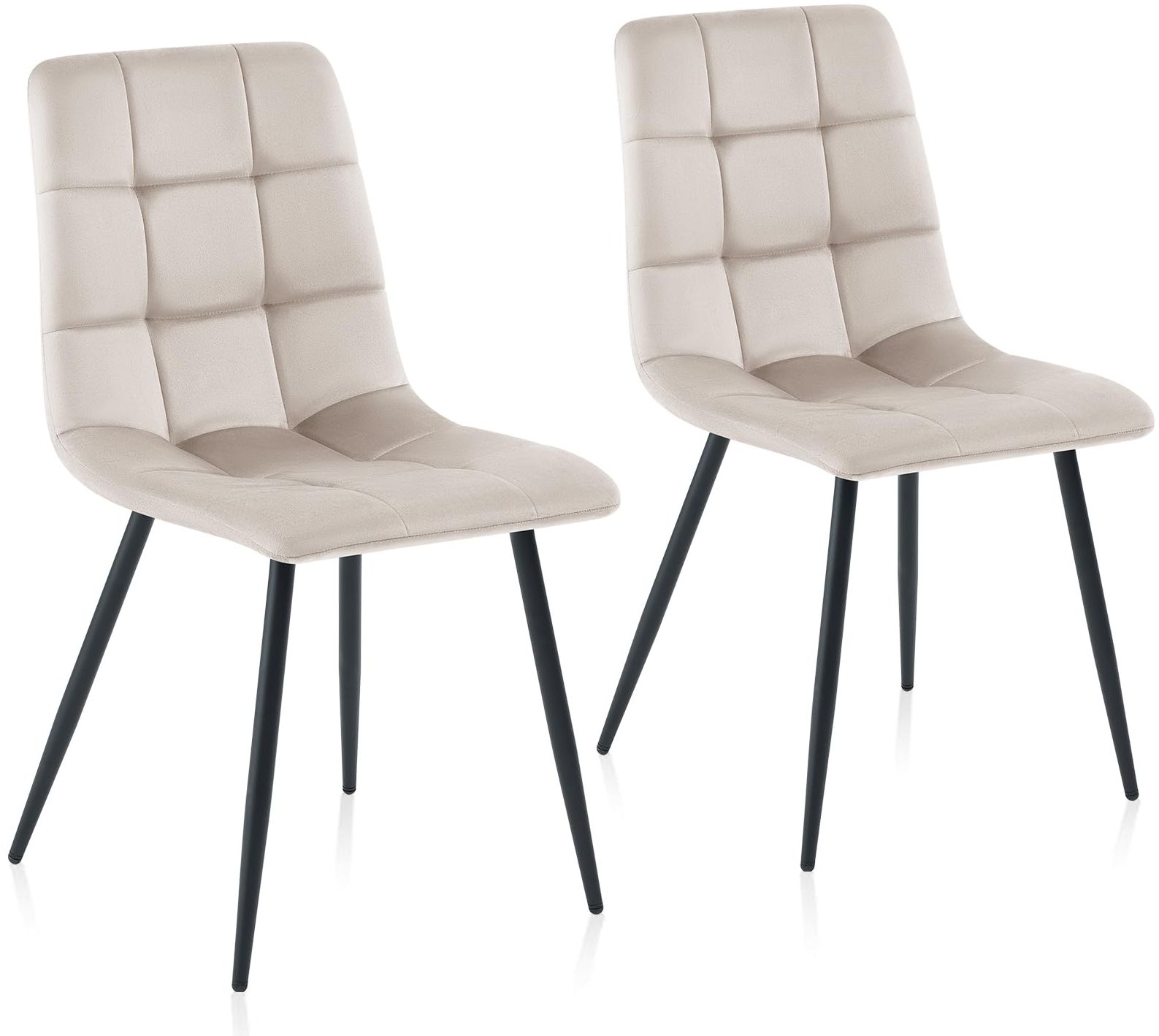 Sweetcrispy Esszimmerstuhl, Küchenstuhl mit Metallbeinen - Samt Esstisch Stuhl ohne Armlehnen, moderner Stühle Esszimmer, 2 Stück, Hellgrau