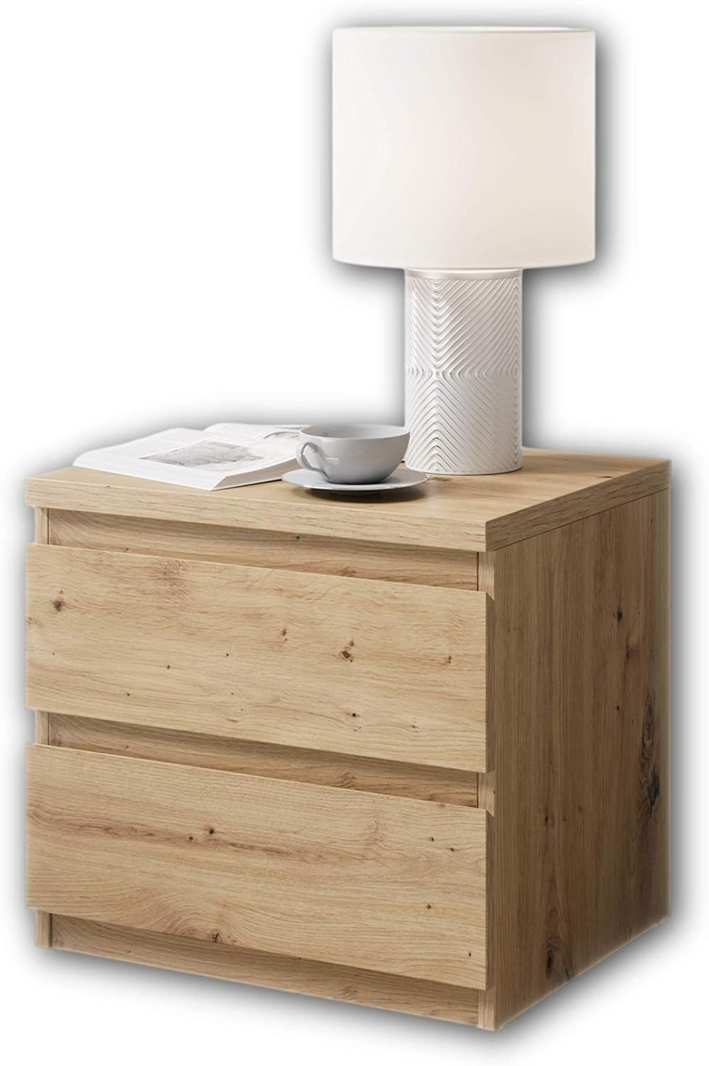 OLLI Nachttisch mit zwei Schubladen in Artisan Eiche Optik - Moderner Nachtschrank mit Stauraum für Ihr Bett - 45 x 44 x 38 cm (B/H/T)