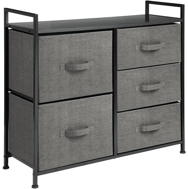 Schmaler Stoff Schrank 5 Schubladen Kommode Aufbewahrung anthrazit 82 cm mDesign