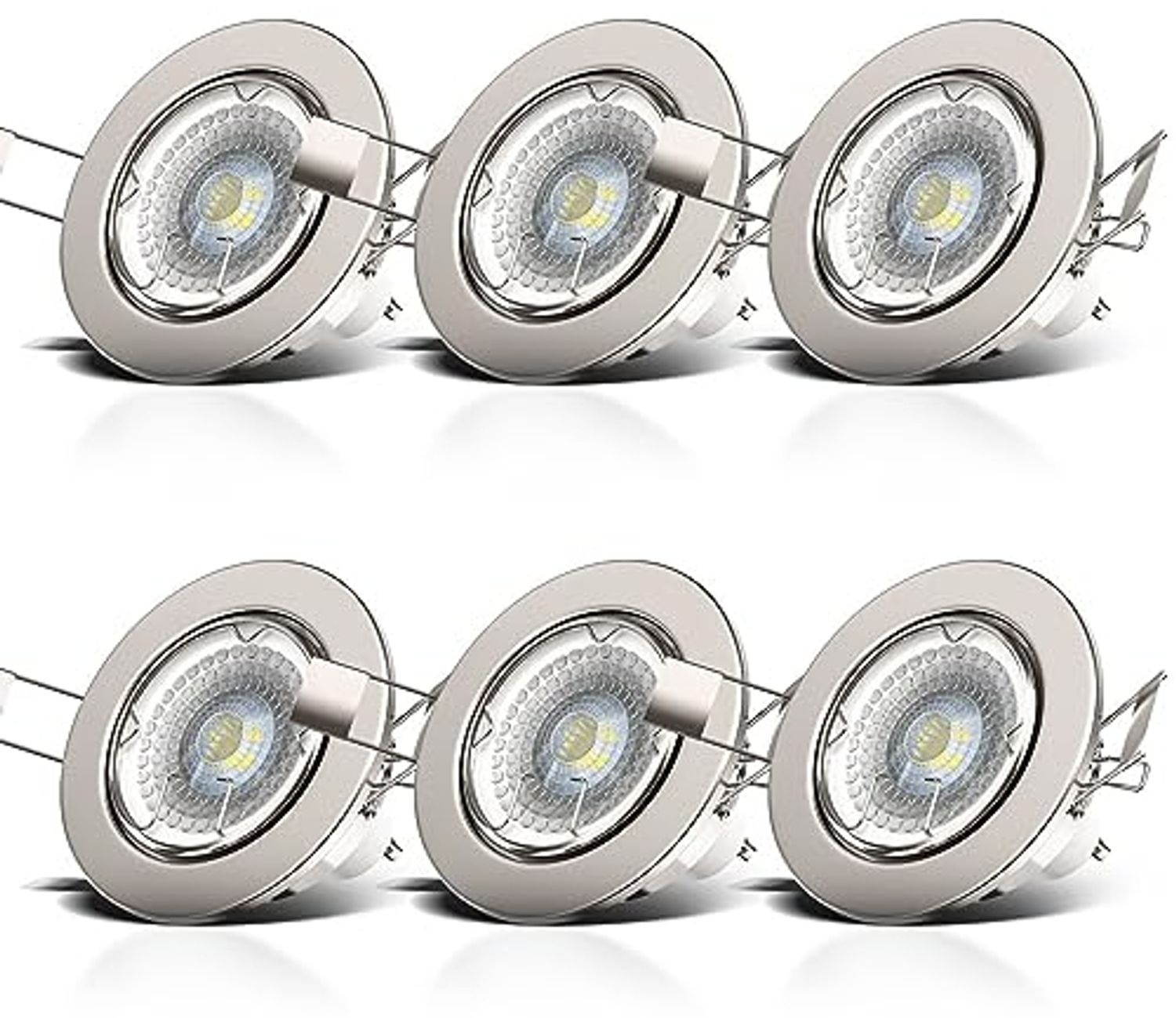 B.K.Licht LED Einbaustrahler 6er SET Einbauleuchten 86mm flach dimmbar Einbaumaß 68mm - 10-04-06-S, Dimmfunktion, LED wechselbar, Warmweiß, 3000K Einbauspots schwenkbar 5,5W 400lm GU10 Leuchtmittel matt-Nickel