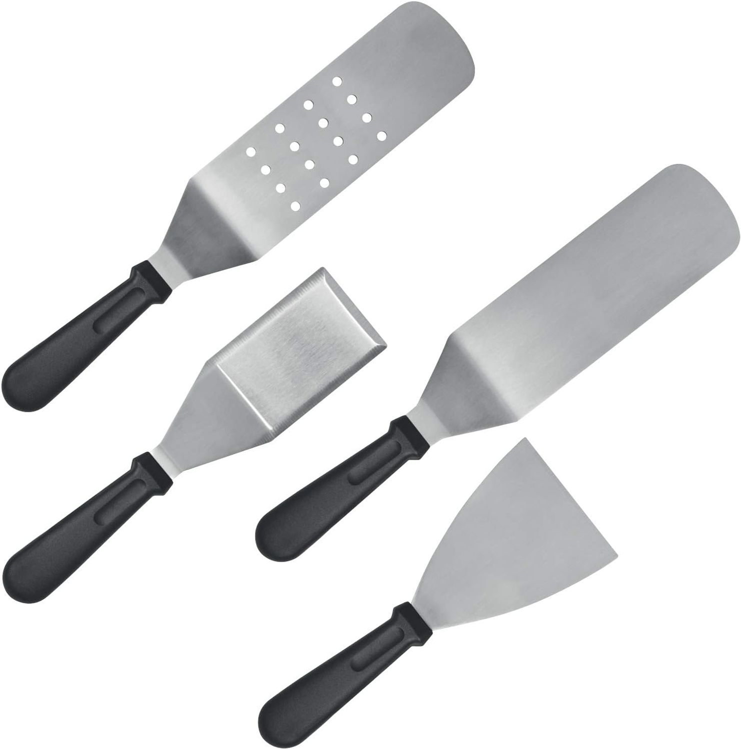 bremermann Pfannenwender- und Grillspachtel-Set 4-tlg, Edelstahl silber / Kunststoff schwarz, 39 cm / 39 cm / 25 cm / 30 cm