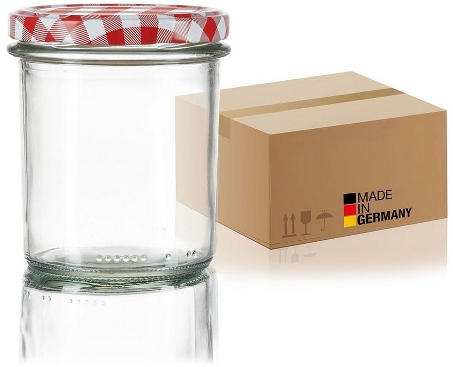 BigDean 12x Sturzgläser 350ml - Einmachgläser Einweckgläser Schraubgläser - Made in Germany - Marmeladengläser mit Schraub-Deckel TO 82 - Rot kariert