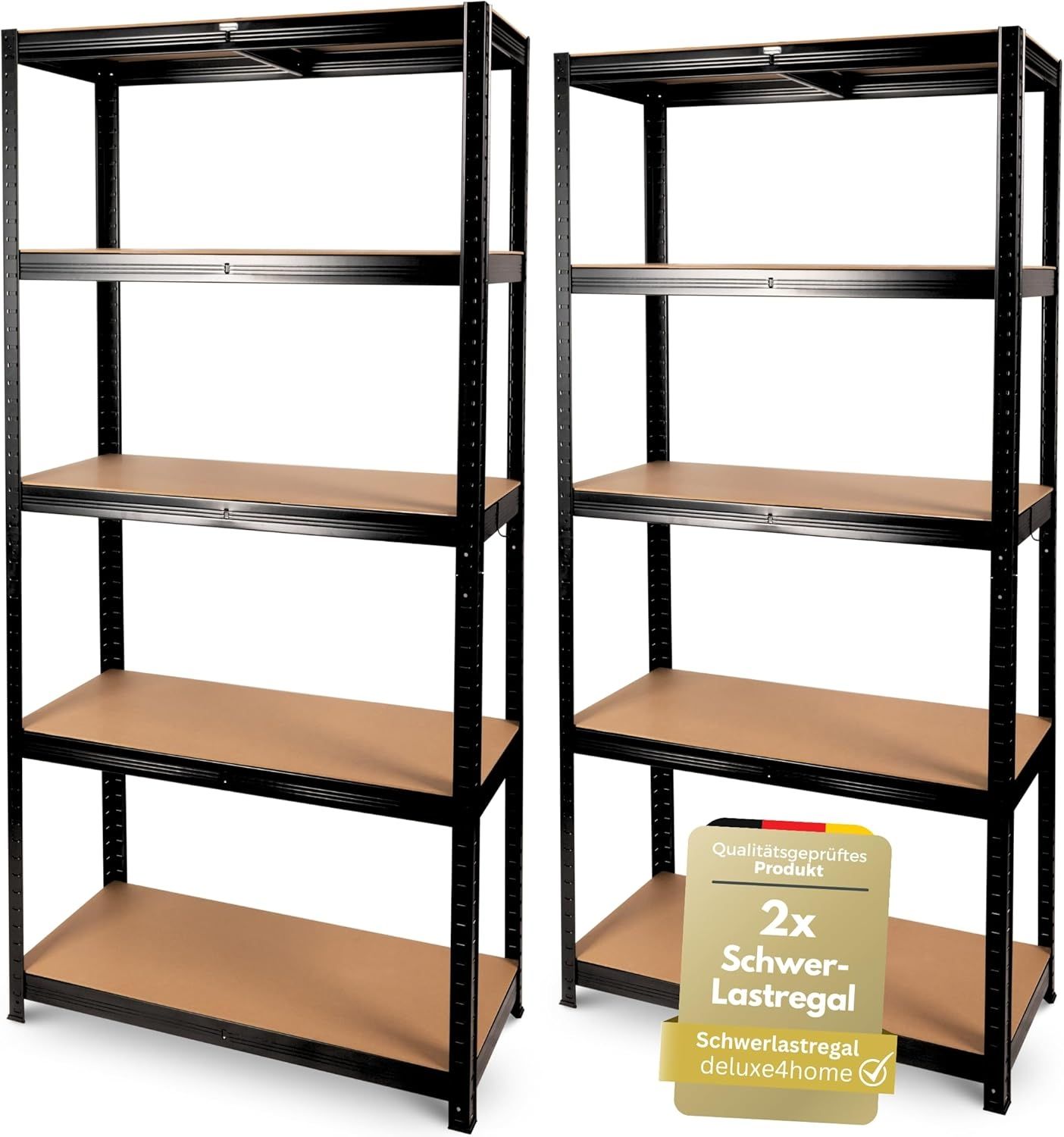deluxe4home Schwerlastregal 2er Set Kellerregal verzinkt I 40x90x180 cm I Lagerregal bis 875kg