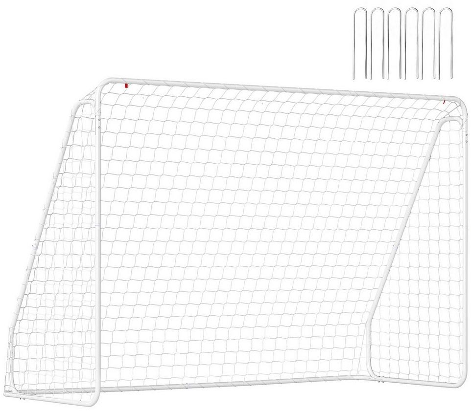 HOMCOM Fußballtor mit Netz, Erdhaken (Outdoor Torwand, 1 St, Fußball Tor für Garten), 301L x 120B x 200H cm, Weiß