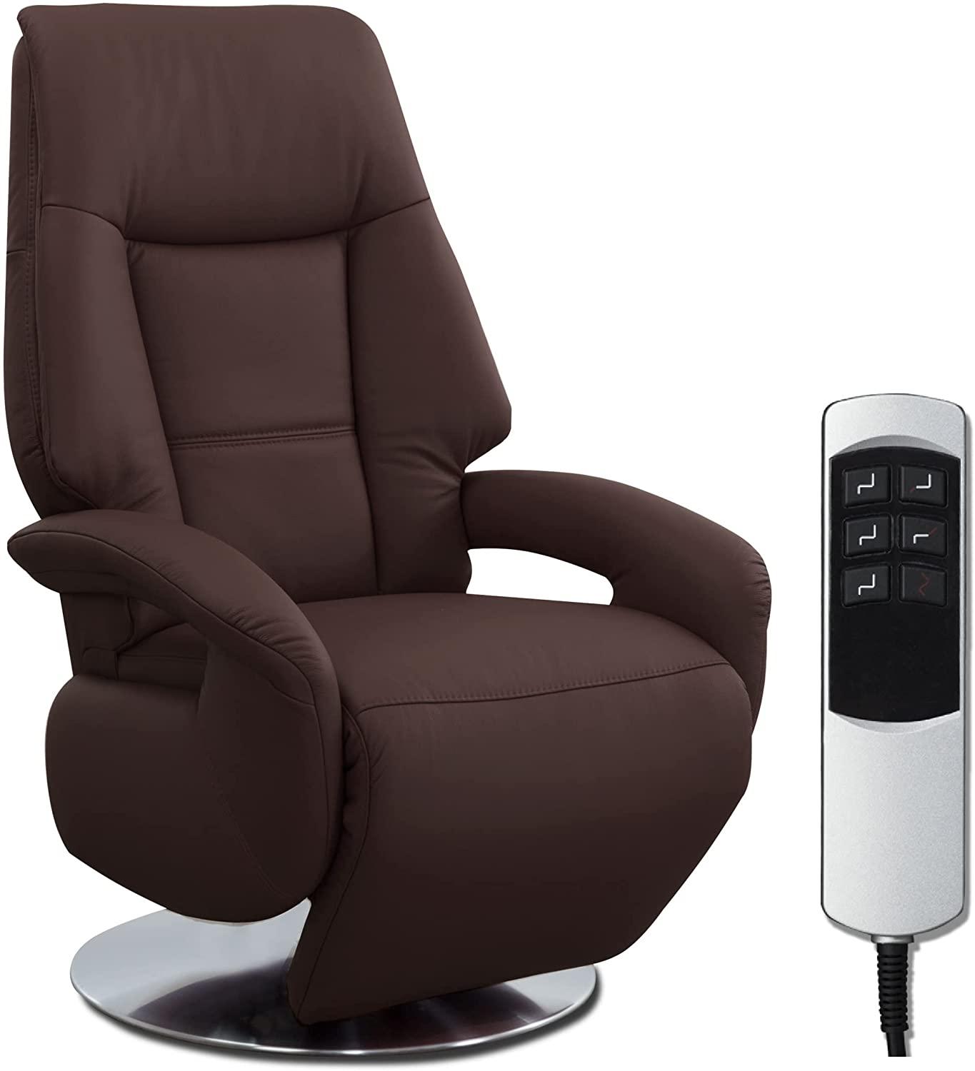 Cavadore Ledersessel Edinburgh / Fernsehsessel mit elektrisch verstellbarer Relaxfunktion / 2 E-Motoren / 74 x 114 x 77 / Echtleder: braun