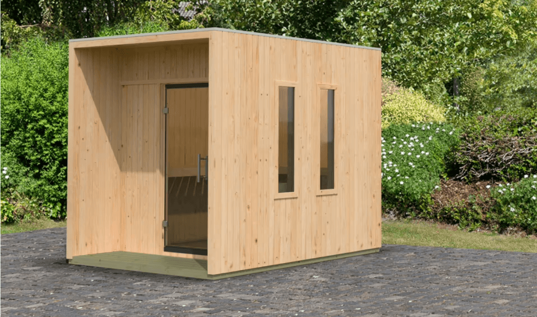Karibu Saunahaus Laguna ohne Ofen in zwei Farben erhältlich naturbelassen