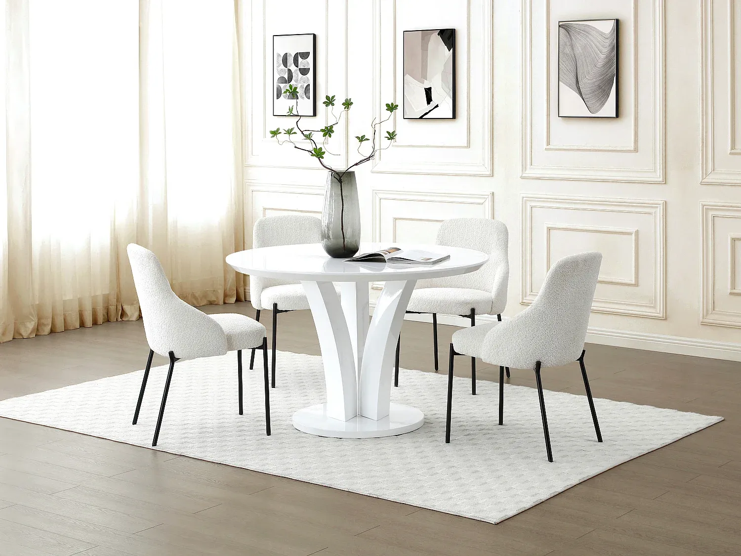 Vente-unique - VIALETA Esstisch Holz, Platte Weiß - B 120 cm x H 75 cm x L 120 cm