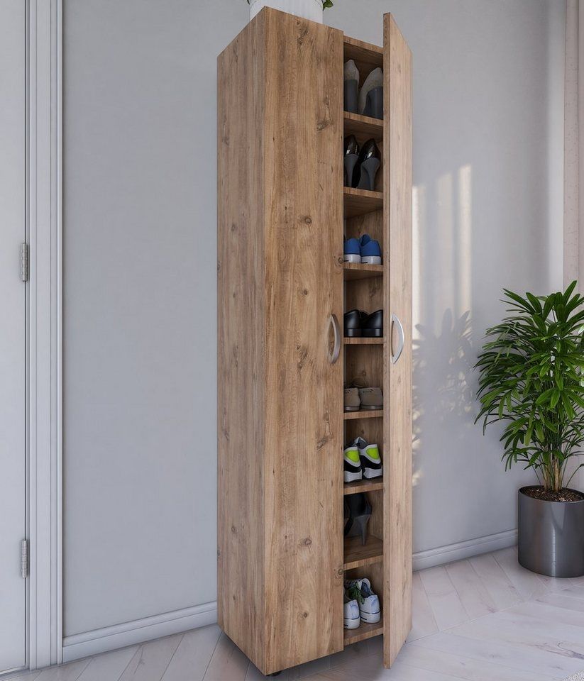VCM Schuhschrank Ulas 918426 Honig-Eiche H. 173 x B. 49 x T. 30 cm
