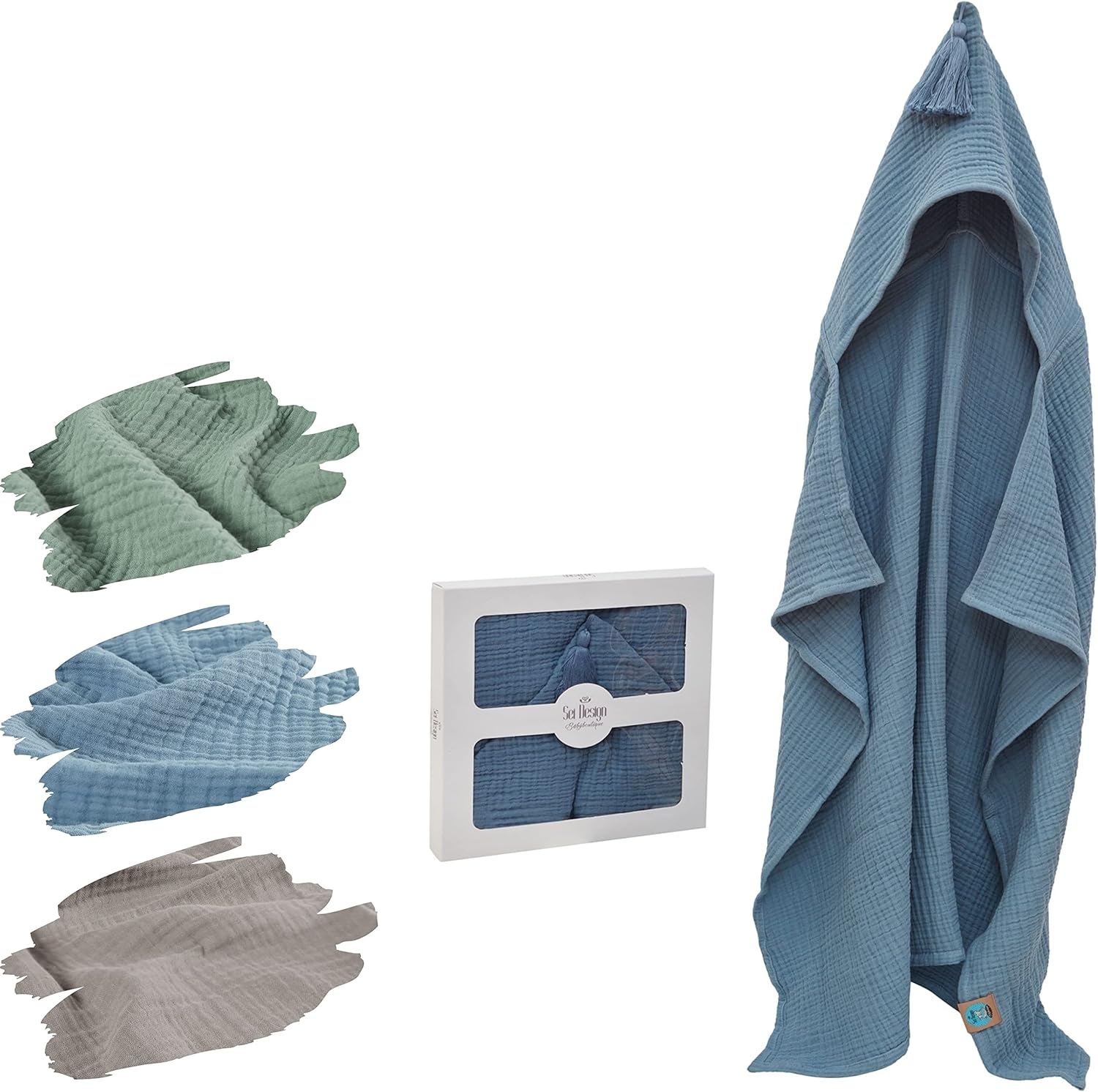 SEI Design Kapuzenhandtuch BIO Baby-Badeponcho 75x100 cm, Musselin (1-St), Musselin 4-lagig - 100% BIO Baumwolle