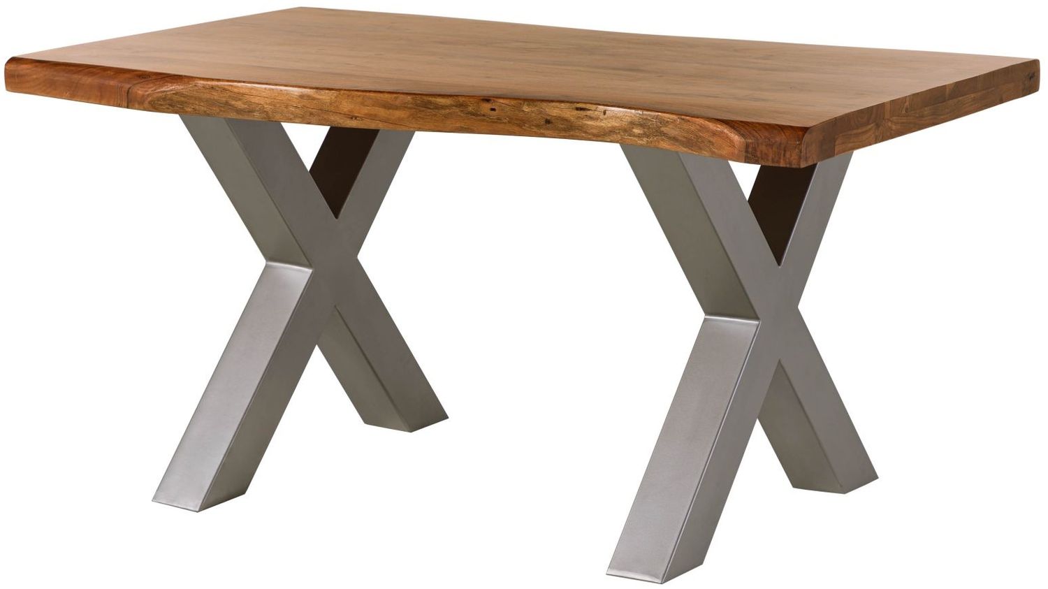 Baumtisch Akazie 160x90x77 Akazie natur lackiert / X-Beine silber matt FREEFORM 5