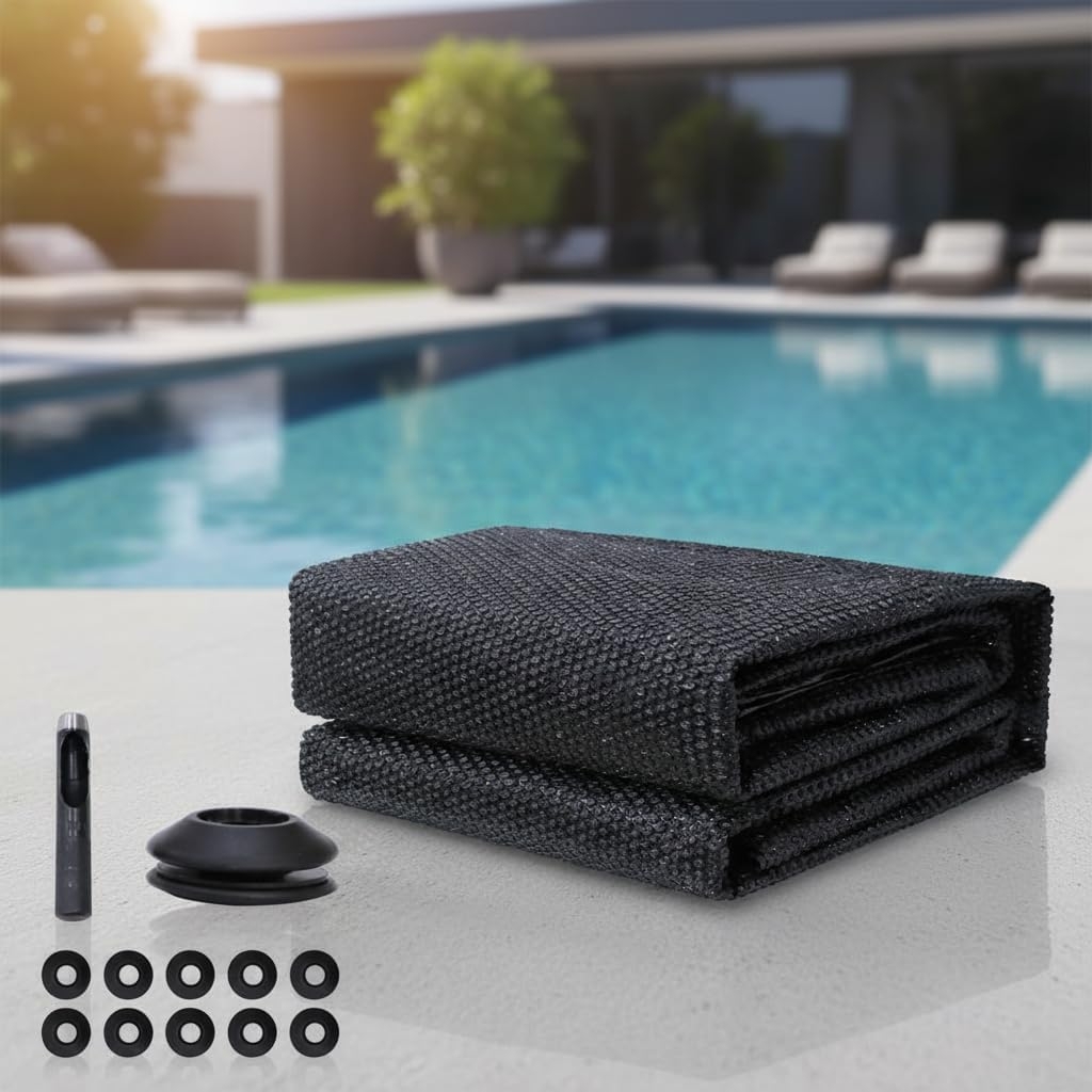 Pool Solarfolie 600x400 Schwarz Solarplane Solarheizung Abdeckplane Poolheizung Wärmeplane Ösen