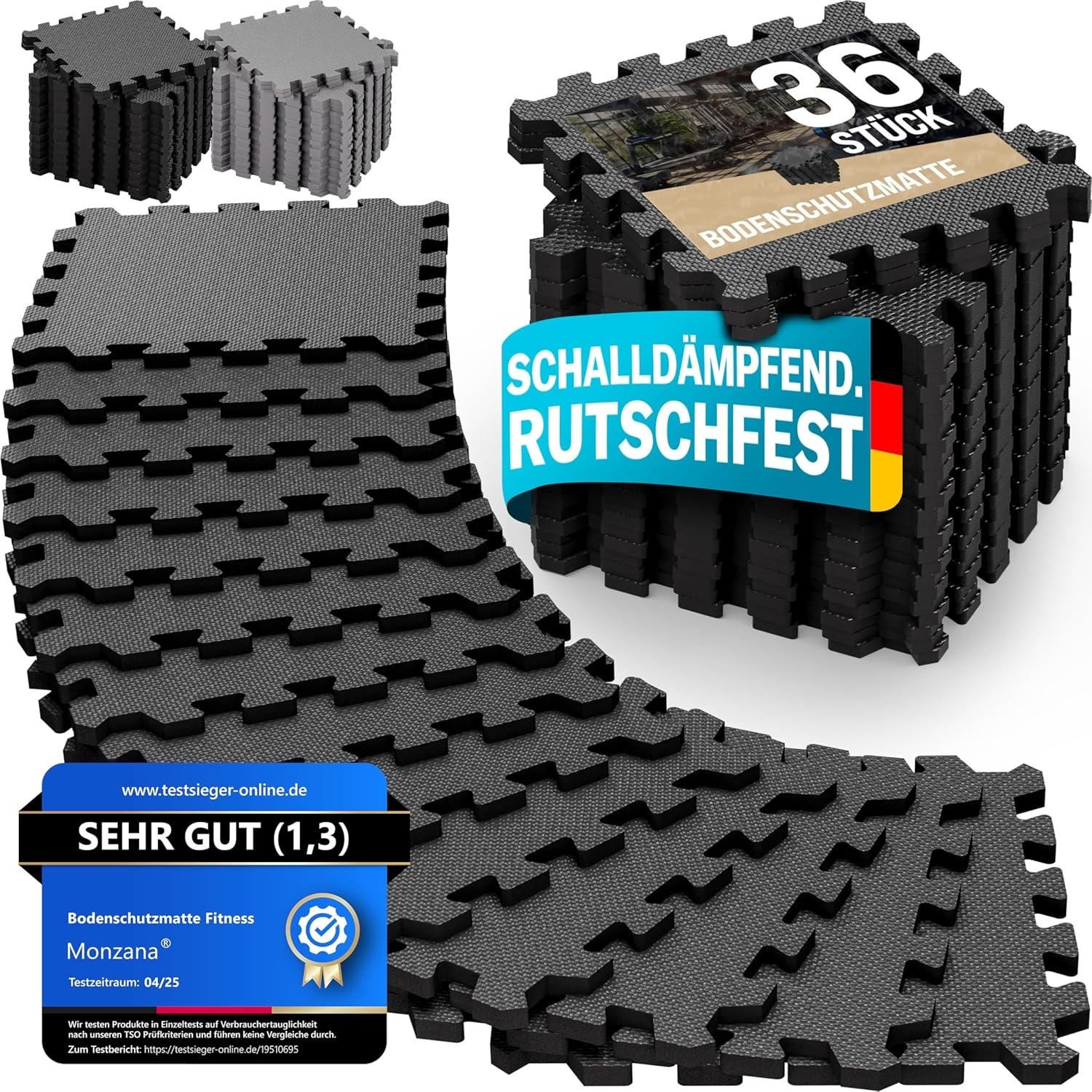 monzana Bodenschutzmatte, 36-St, Rutschfest EVA-Schaumstoff Bodenschutz Trainingsmatten Fitnessgeräte