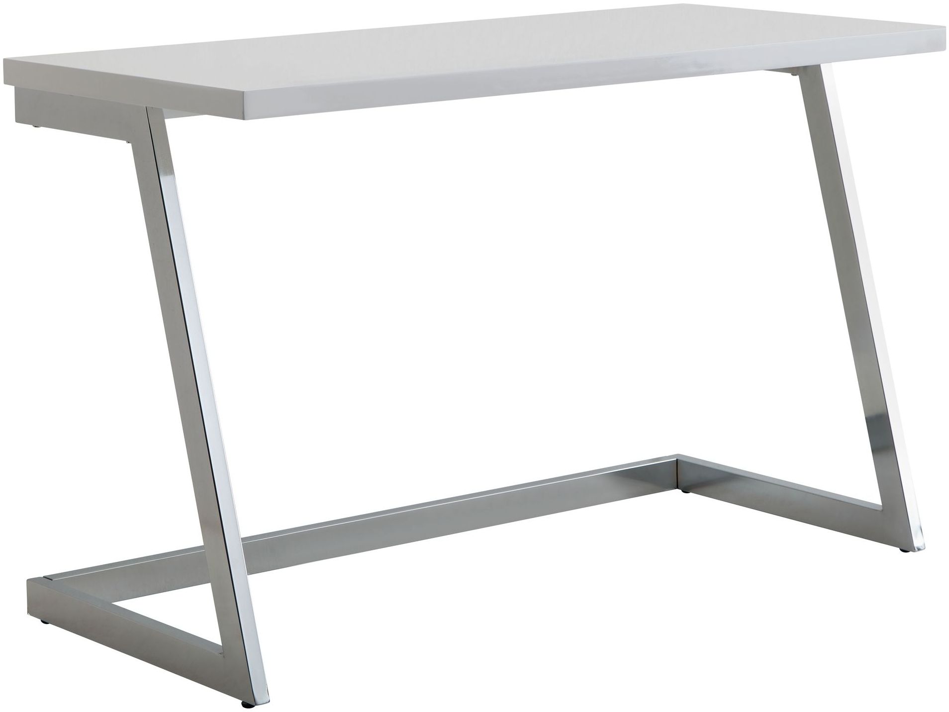 Schreibtisch 120x55x76cm Hochglanz Weiß Silber Metallbeine Modern