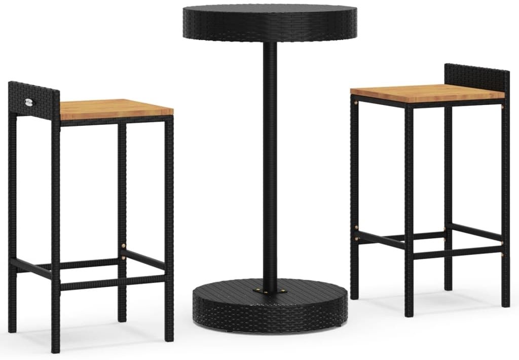 vidaXL 3-tlg. Gartenbar-Set Schwarz Poly Rattan & Massivholz Akazie 3187714