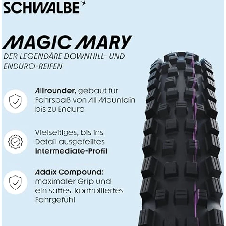 Schwalbe Magic Mary Evo S.Trial Addix Soft Tubeless, Veloreifen 29 x 2.40 mit exzellenter Traktion und Pannenresistenz – Bild 2