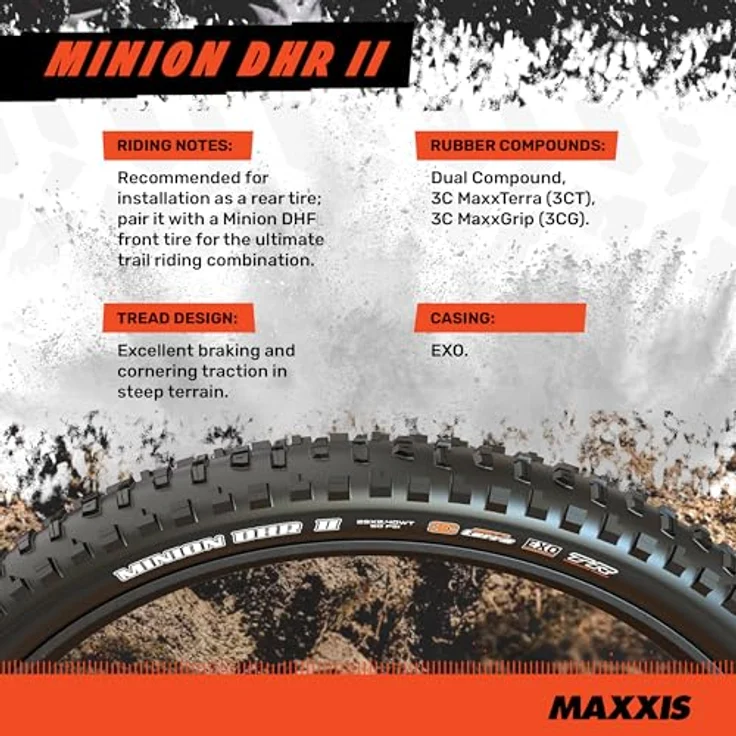 Maxxis Minion DHR II, Veloreifen 27.5 x 2.30, Tubeless Ready, EXO Protection, Dual Compound, für MTB – Bild 3