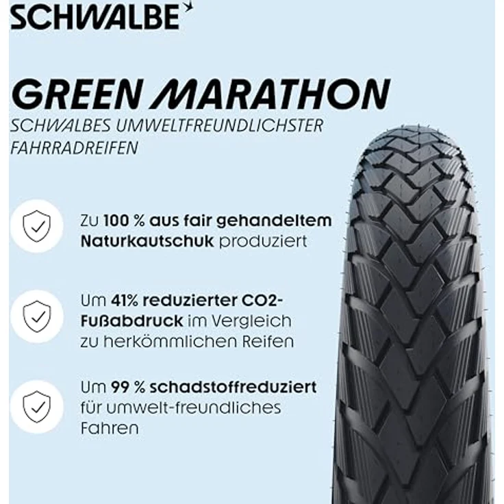Schwalbe Marathon HS620, Veloreifen mit 3 mm GreenGuard-Einlage, E-Bike kompatibel bis 50 km/h, Reflexstreifen, anti-aging Seitenwand – Bild 2