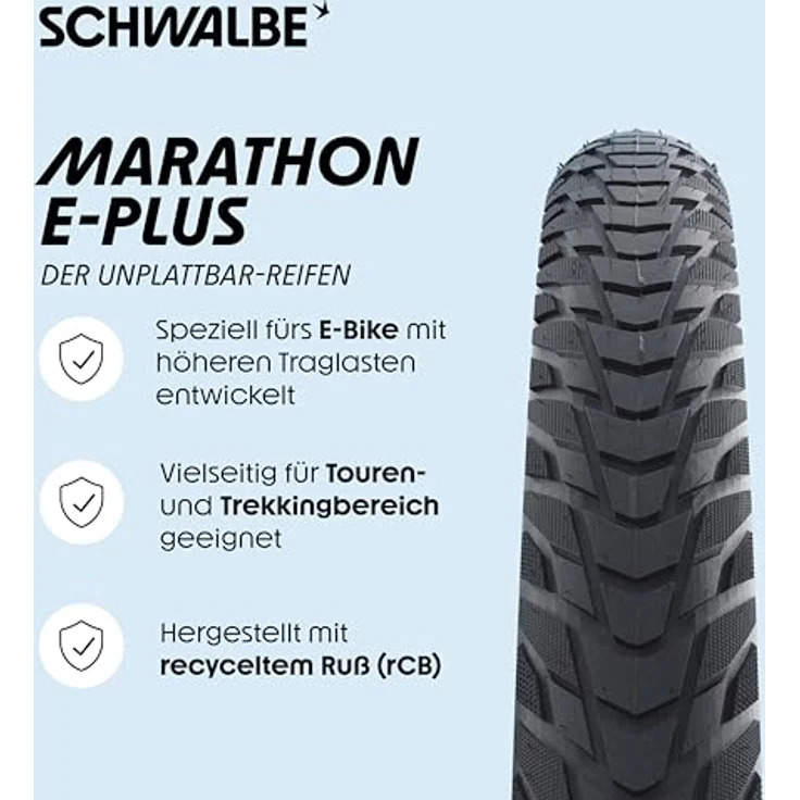 Schwalbe Marathon E-Plus, Veloreifen 28 x 1.40 (37-622) für E-Bikes, mit SmartDualGuard und Addix E-Gummimischung, hohe Pannensicherheit und Tragfähigkeit – Bild 2