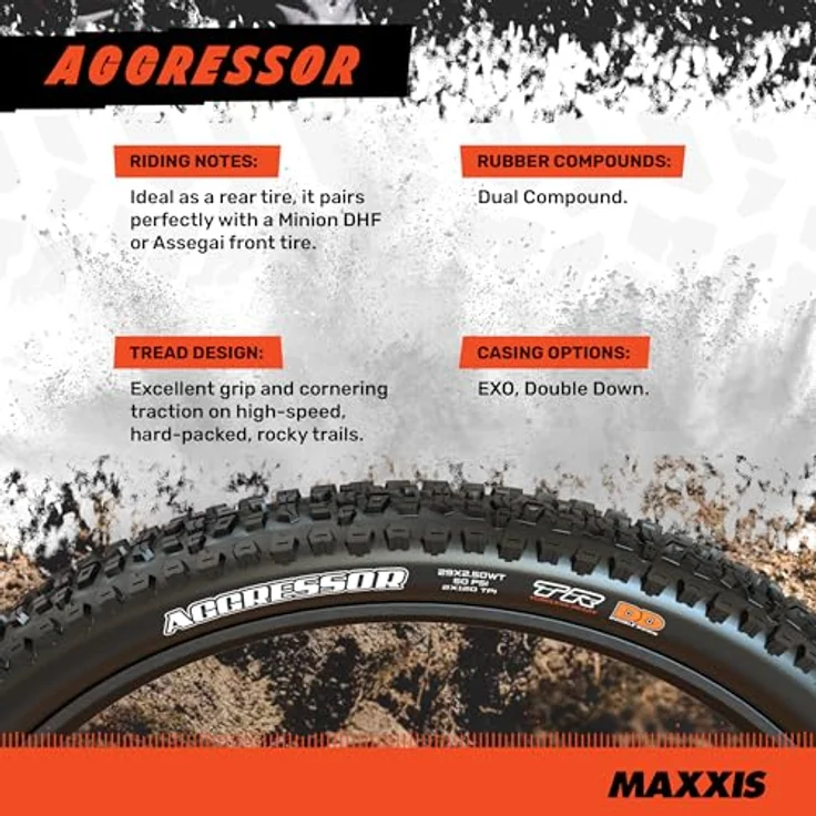Maxxis Aggressor, Veloreifen 27.5 x 2.30, Tubeless Ready, EXO Protection, Dual Compound, 845 g – Bild 3