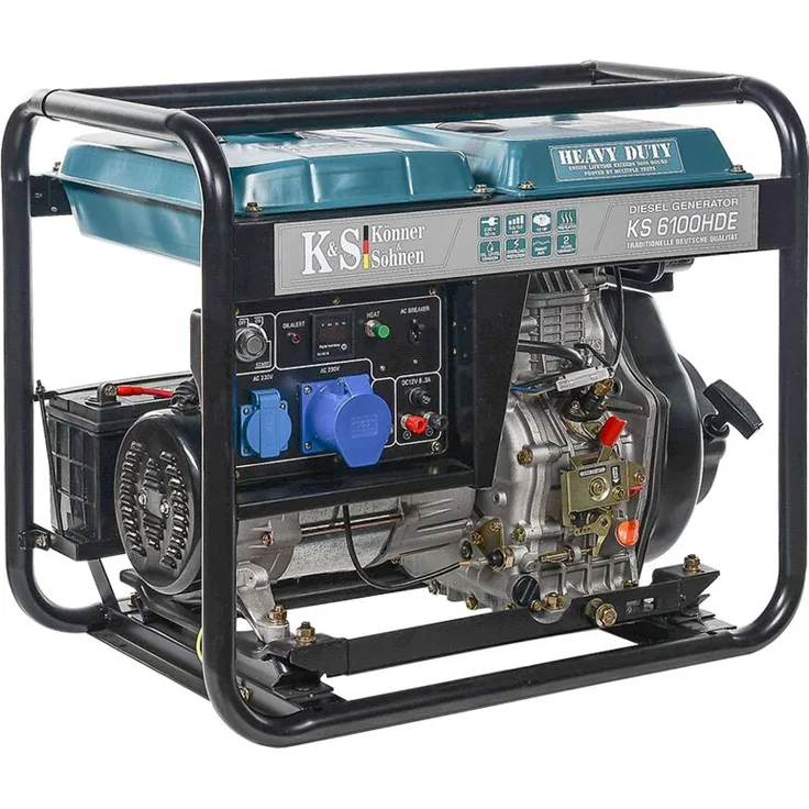 KS 6100HDE Diesel Stromerzeuger 5500 Watt, 1x16A (230V), 1X32A (230V), 12V, E-Start, Automatischer Voltregler (AVR), Anzeige (Volt, Hz, Arbeitszeit),