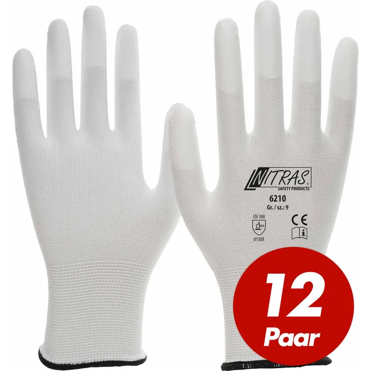 NITRAS Nylon-Handschuhe 6210 Arbeitshandschuhe Gartenhandschuhe PU-Fingerkuppenbeschichtung - 12 Paar