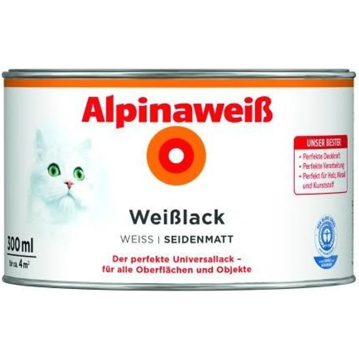 Alpinaweiß Weißlack 300 ml, alpinaweiß, seidenmatt – Bild 1