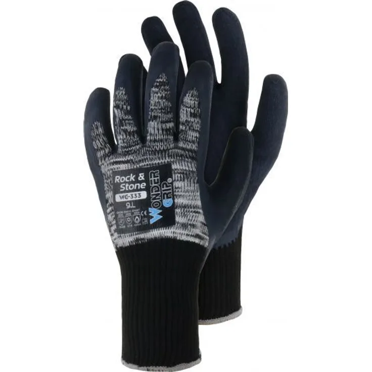 TRIUSO WonderGrip Rock&Stone, Latex, grau-schwarz, SB-Karte, Größe 8 - M - HWG33308
