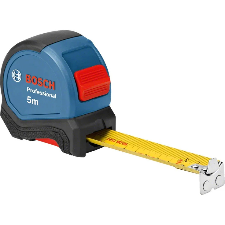 Bosch Professional Maßband 5 m (Einhandbedienung, Gürtelklemme, Magnethaken, 2 Stopp-Tasten, 27 mm Nylon-Stahlband) – Bild 1