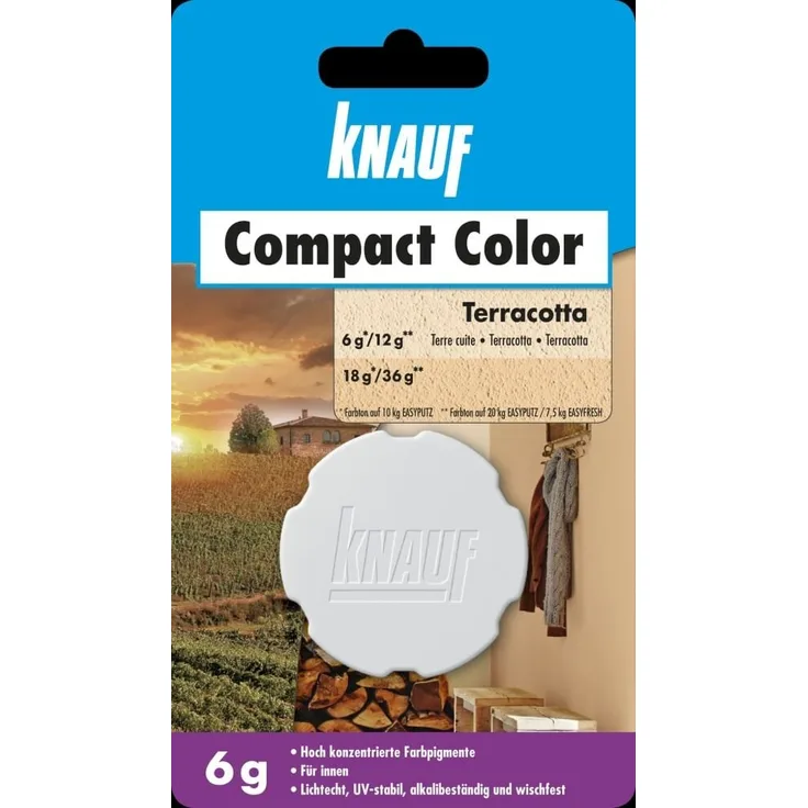 Knauf Compact Colors Farb-Pigmente Pigment-Pulver zum Einfärben von Putz, nicht staubend, hoch konzentriert und wischfest, Terracotta, 6-g
