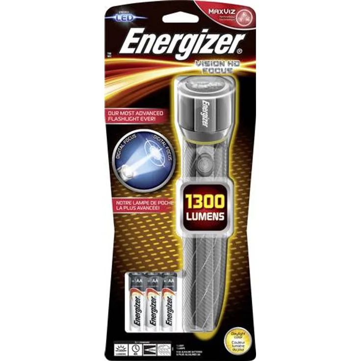 Energizer LED-Taschenlampe LED Taschenlampe Große Reichweite Vision HD Metal AA batteriebetrieben 1300lm 15h 479g