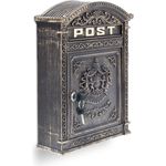 Relaxdays Briefkasten Antik Englischer Wandbriefkasten aus Aluguss mit breitem Briefschlitz für DIN A4 Umschläge HBT: 44,5 x 31 x 9,5 cm nostalgischer Postkasten mit rundem Dach, bronze