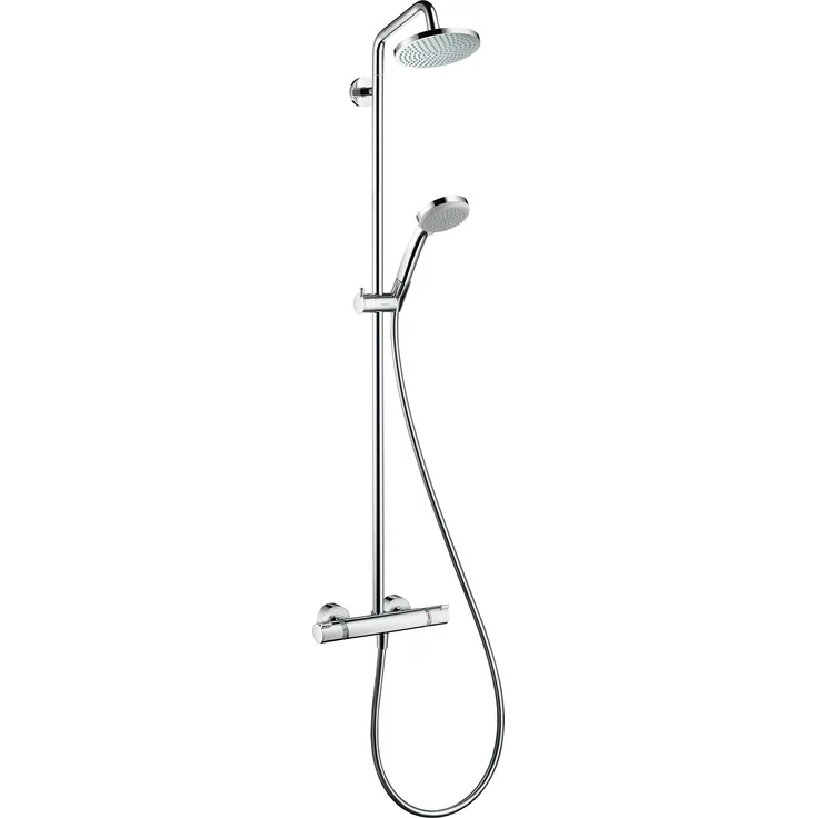 hansgrohe Duschsystem Croma 160 (Regendusche mit 4 Strahlarten, Duschkopf, Duschstange und Thermostat) chrom – Bild 1