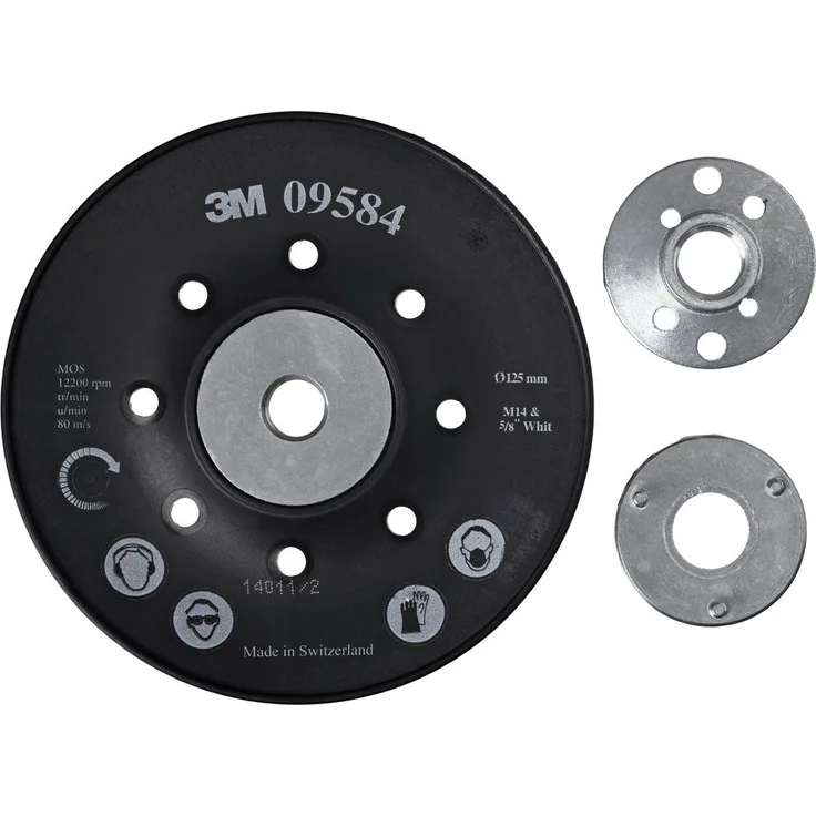 3M 7000105442 Stützteller für Fiberscheiben, M14, Gerippt, 125 mm, Schwarz (10-er Pack)