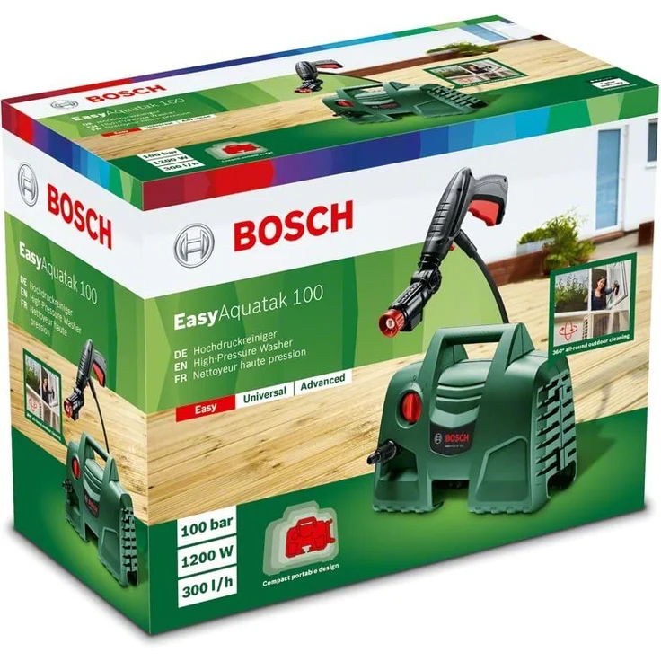 Bosch DIY EasyAquatak 100 Hochdruckreiniger 360° Düse inkl. Reinigungsmitteltank, 5 m Kabel, 3 m Schlauch, Karton, 1100 Watt, Druck: 100 bar, max. 330 l/h – Bild 3