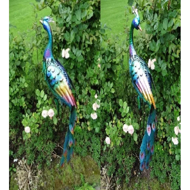 Dekofigur Pfau Metall ca. 90cm hoch, bunte Gartenfigur
