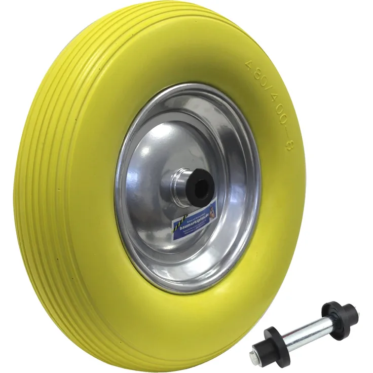 Schubkarrenrad pannensicher 4.80/4.00-8 mit Achse PU Stahlfelge 200 kg Vollgummi