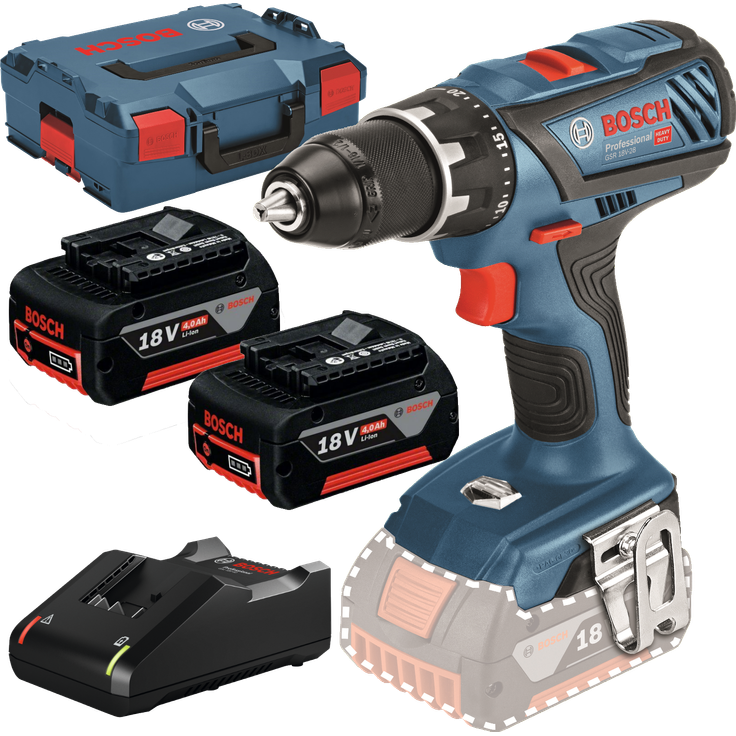 Bosch Professional Akku-Bohrschrauber GSR 18V-28, mit 2 x GBA 18V 4.0Ah, AL 1820 CV in L-Boxx (0615990K3S) – Bild 1