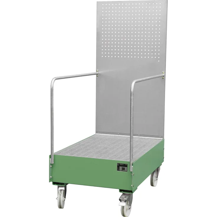 Bauer Fahrbare Auffangwanne mit Lochplattenwand LPW 200-3, lackiert, Resedagrün