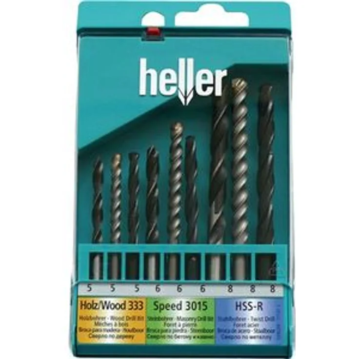 Heller Tools 3390-09 Mix Kassette Holz, Beton und Stahlbohrer, Silber, 3 x Ø 5-6-8 mm