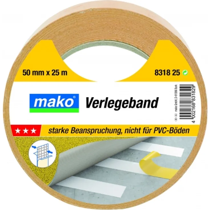 Mako Verlegeband 50mm x 25m Nr. 831825 Doppelseitiges Klebeband, Bodenbelagklebe