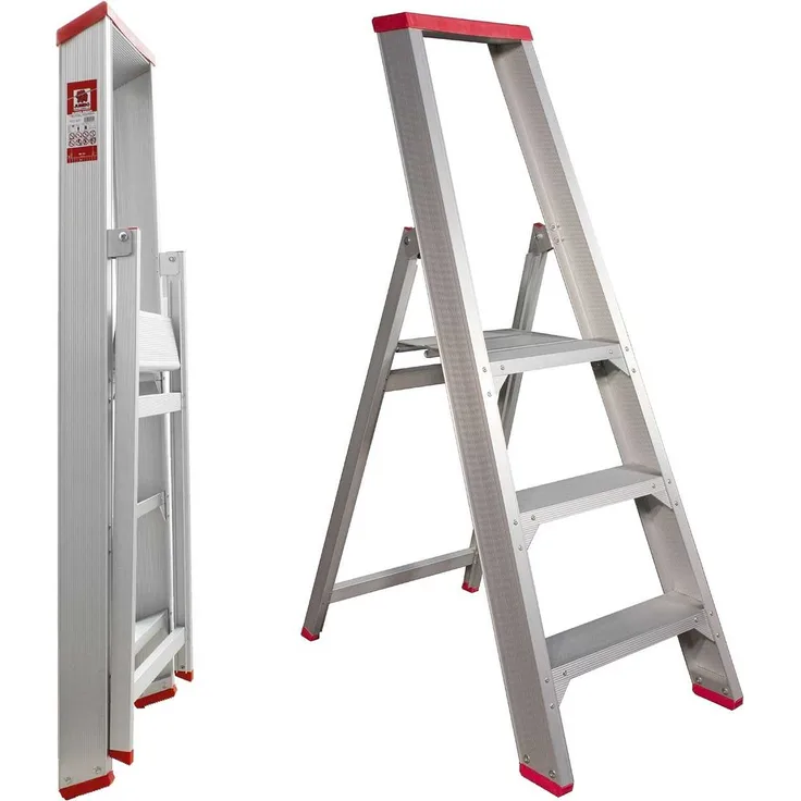 Jumbo Super Proff 41TSE103 Bockleiter Aluminium 3 Stufen Einseitig Begehbar mit Sicherheitsbügel