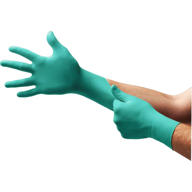 Ansell TouchNTuff 92-500 Einweg-Handschuhe in Nitril, Einmal-Handschuhe, Chemikalien- und Lebensmitteln-Industrie, Grün Größe 6.5 - 7 (Spender mit 100 Handschuhen)