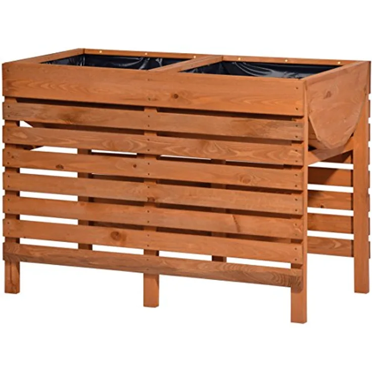 Dobar Doppel-Hochbeet aus Kiefernholz 71 cm x 100 cm x 50 cm