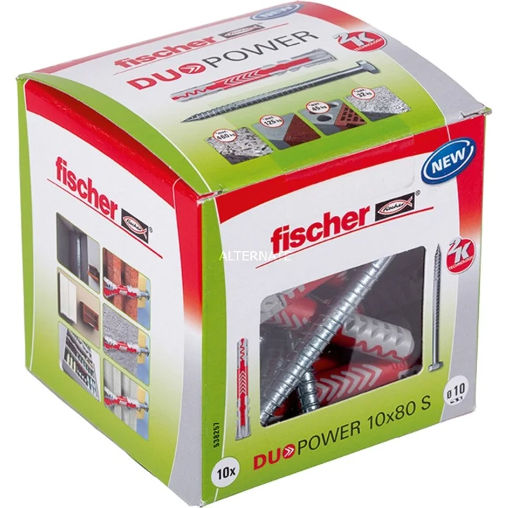 fischer DUOPOWER 10 x 80 S, Universaldübel mit Sicherheitsschraube, 2-Komponenten-Dübel, Kunststoffdübel zur Befestigung in Beton, Ziegeln, Stein, Gipskarton uvm., 10 Dübel + 10 Schrauben - Preisvergleich – Bild 1