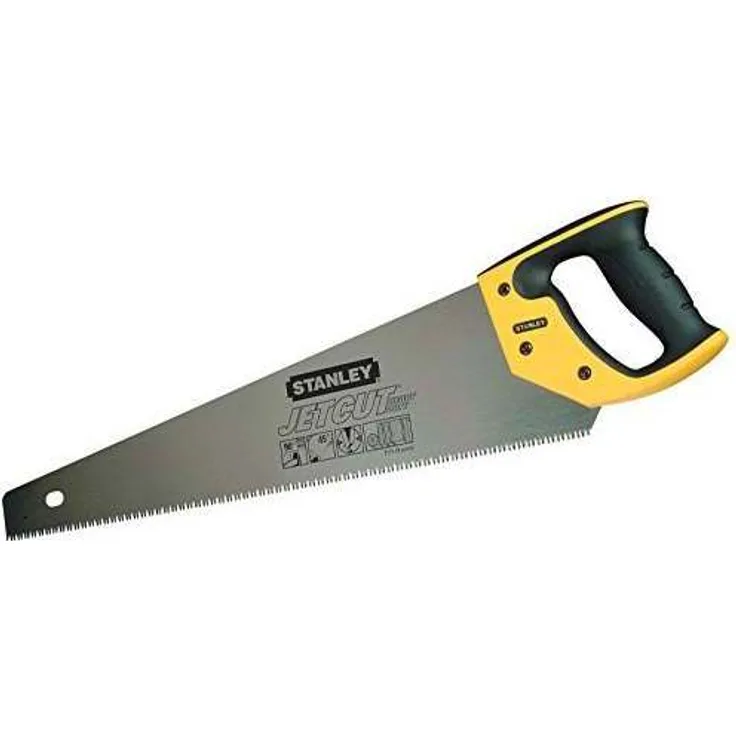 Stanley JetCut feine Handsäge 2-15-595 in 450 mm Länge Säge für Holz, Kunststoff, Laminat mit Griff aus Bi-Material, verbesserter Verzahnung & 45-90° Anschlag für präzises Sägen